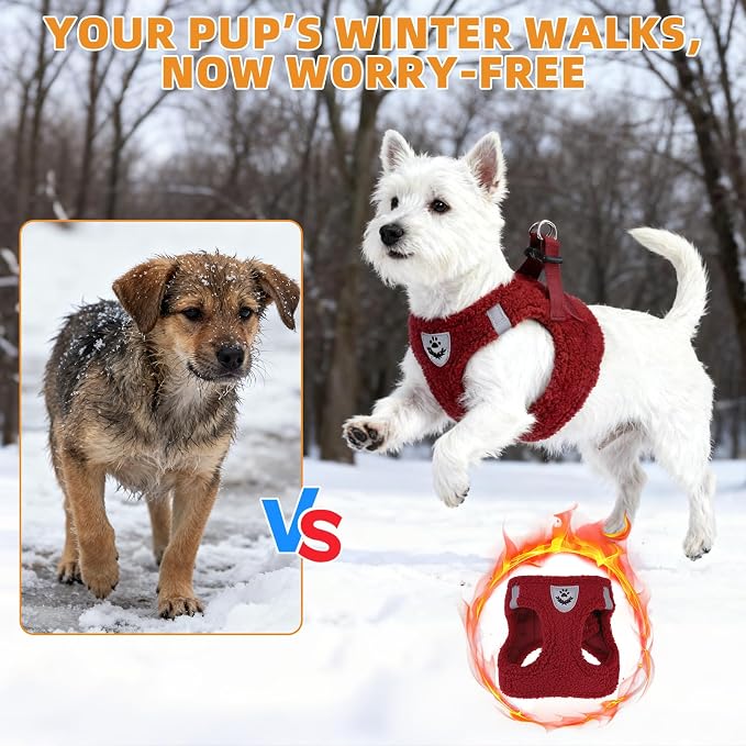 KOOLTAIL Christmas Plush Small Dog Harness and Leash Set, Warm Fleece No Pull - Image 8