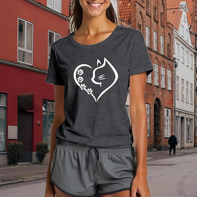 Cat Shirts for Women Cat Mom Tshirts Pet Lover Shirt Cats Paw Print Tee Tops - Image 5