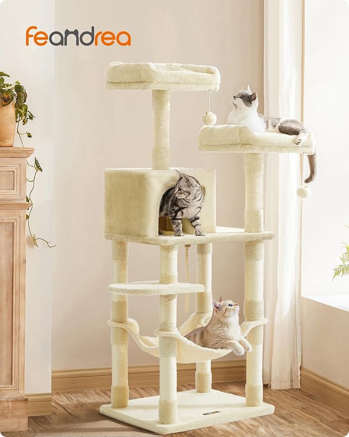 Feandrea Cat Tree, 56.3-Inch Cat Tower, 2 Perches - Image 2