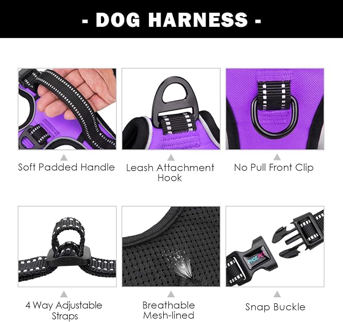 PHOEPET No Pull Dog Harnesses for Small Dogs Reflective Adjustable Front Clip - Image 4