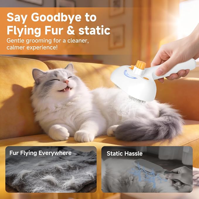 Pet Steam Brush for Dog & Cat – 3-in-1 Spray Hair Removal Comb for Shedding & - Image 2