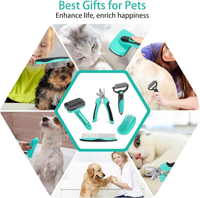 5 PCS Self Cleaning Slicker Brush & Pet Grooming Rake & Bath Brush & Nail - Image 9