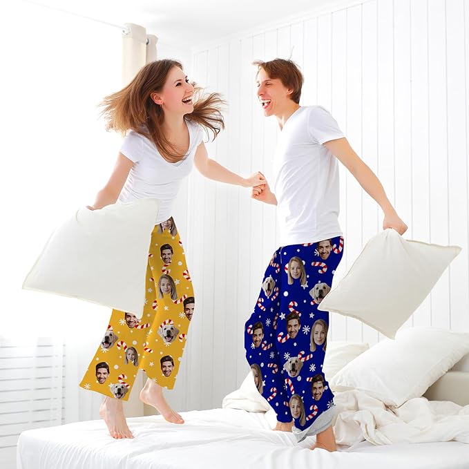 Custom Pajama Pants for Women Men, Personalized 67 Name Photo PJ Family Six - Image 2