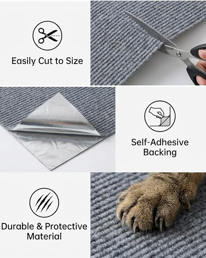 Trimmable Self-Adhesive Cat Scratch Mat, DIY Climb Scratcher - Image 4