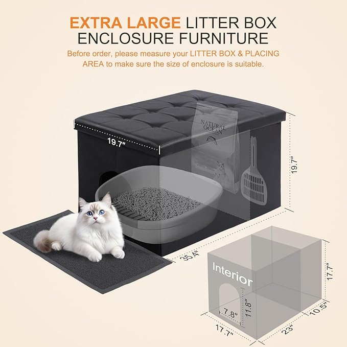 MEEXPAWS Cat Litter Box Enclosure Furniture Hidden, Cat Washroom Bench Storage - Image 2