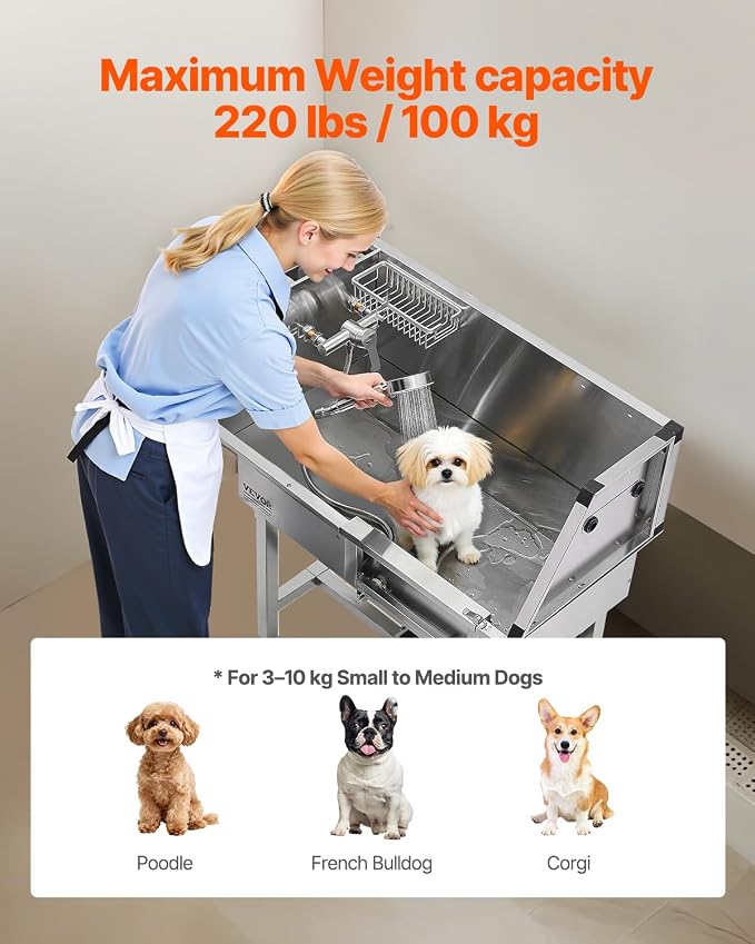 VEVOR Dog Washing Station, 34" Professional Stainless Steel Pet Grooming Tub Bathtub with Shower Faucet Soap Holder Non-Slip Stairs Right Door Easy Clean Pet Wash Sink for Small Dogs Cats - Image 4