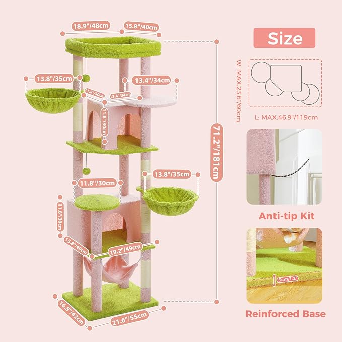 PAWZ Road Tall Cat Tower, 70 Inch Cat Tree - Image 2