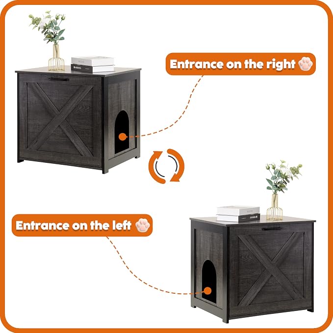Dwanton Cat Litter Box Furniture Hidden, Cat Litter Box Enclosure, Reversible - Image 4