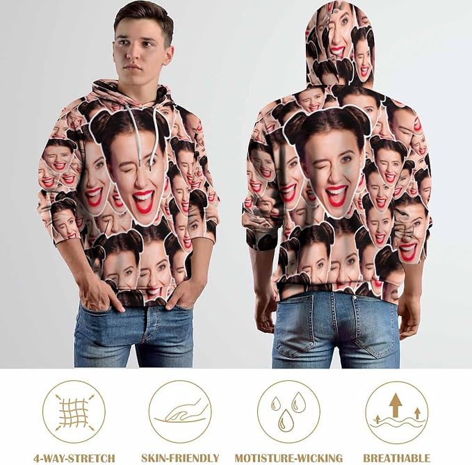 Artsadd Custom Face Unisex athletic Pockets Sweatshirt Loose Hoodie Custom - Image 7