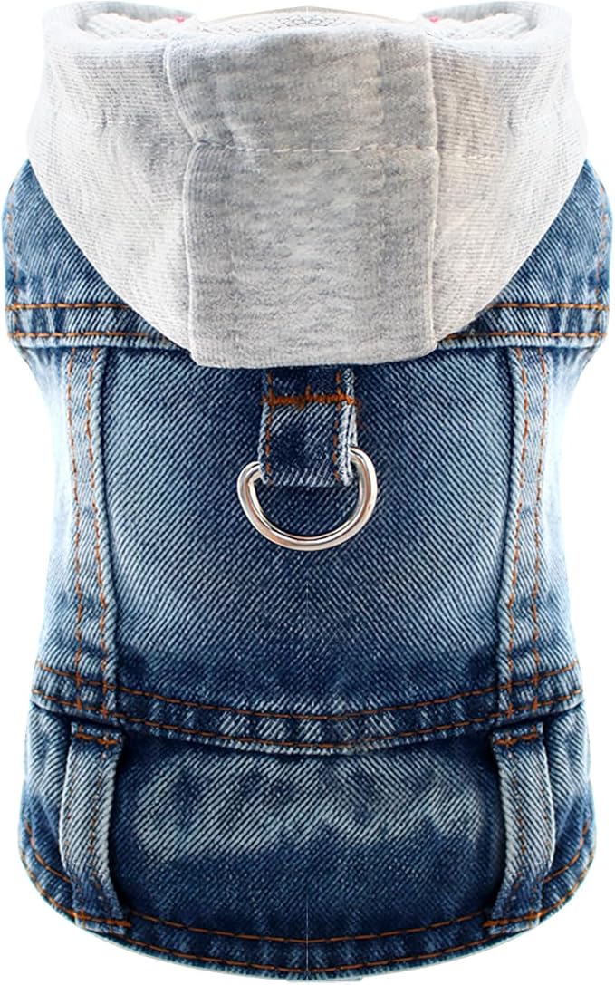 Cool Dog Jean Jacket Vest with D-Ring Blue Denim Dogs Hoodies Outfits by DOGGYZSTYLE