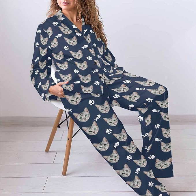MyPupSocks Custom Face Pajamas for Women Set, Personalized Photo Long Sleepwear - Image 5