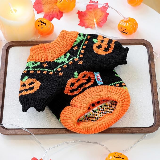 ANIAC Halloween Small Dog Sweater Pumpkin Cat Turtleneck Knitwear Warm Pet - Image 3