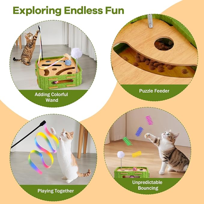 5-in-1 Cat Toys Interactive Wooden Cat Puzzle Toy Intelligence Treat Puzzle - Image 7