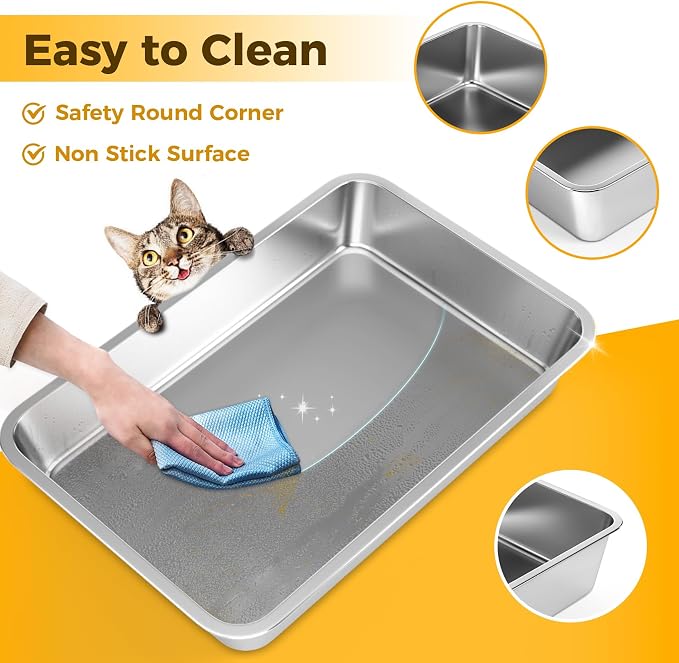 LIHONG Stainless Steel Cat Litter Box, Large Metal Litter Box - Image 5