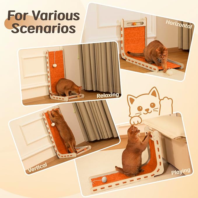 Cat Scratcher with Bell Ball Cat Scratch Pad L-Shaped Scratch Mat Vertical Cat - Image 7