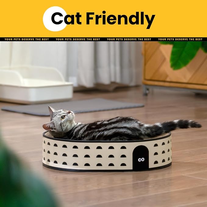 Oval Cat Scratcher Bed, 2-in-1 Cat Scratching Board, Natural Corrugated - Image 5