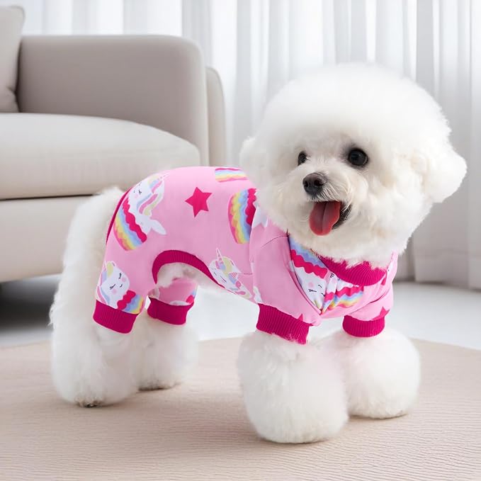 XPUDAC 4 Pack Dog Pajamas Soft Strechy Duck Pink Print Dog Clothes - Image 4