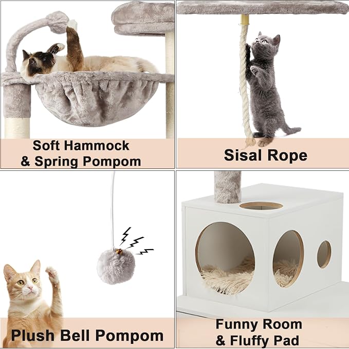 Cat Tree with Litter Box Enclosure, 2-in-1 Cat Tower - Image 7