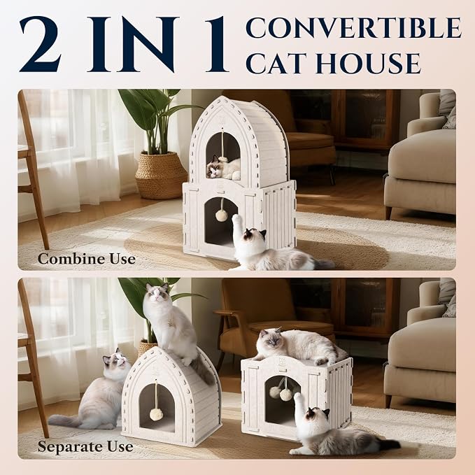 Apasiri 2-Story Cat House for Indoor Cats: Convertible 2-in-1 Felt Cat Condo - Image 4