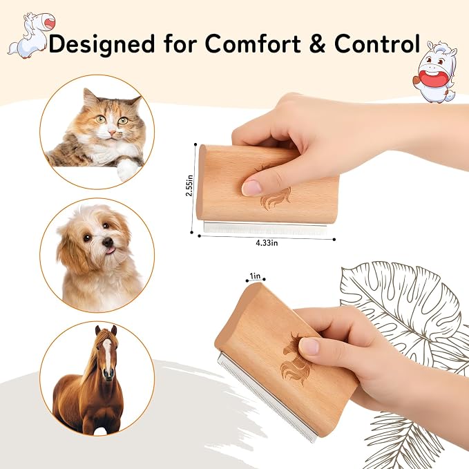 Deshedding Grooming Tool for Horses, Cats & Dogs Ergonomic Design Wooden Groom - Image 6