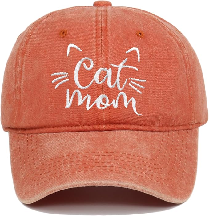 CORIRESHA Cat Mom Baseball Cap Washed Denim Cotton Adjustable Unisex Hat by CORIRESHA
