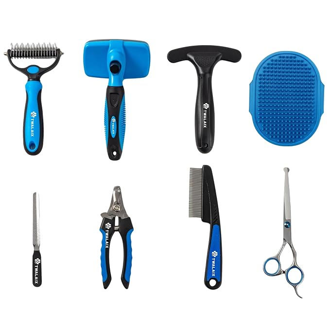 8 in 1 Pet Grooming Kit for Dogs & Cats – Deshedding Brush, Undercoat Rake by TWALAIX