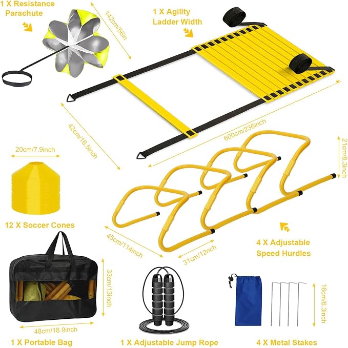 Agility Ladder, Soccer Training Equipment Set, 4 Agility Hurdles, 20ft Speed - Image 2