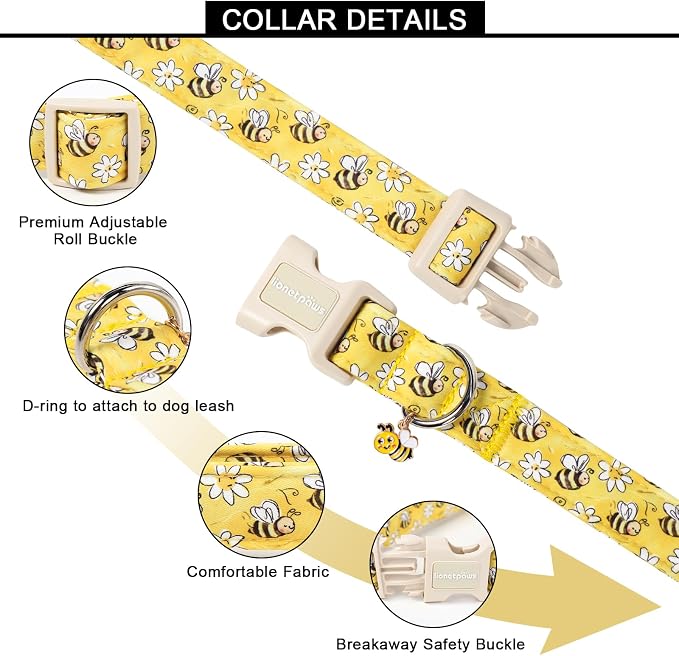 Lionet Paws Spring Dog Collar- Cute Bees Yellow Dogs Collar - Image 4