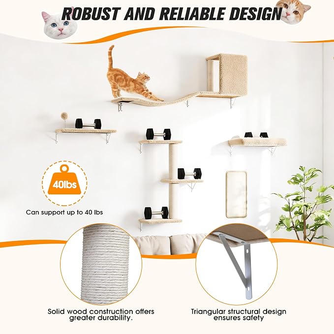 COZIWOW Cat Wall Shelves Set, 5-Piece Wall Mounted Cat Furniture - Image 3