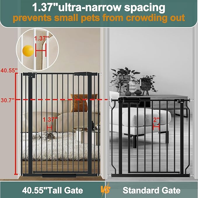 40.55" Tall, 34.05-45.86 Inch Wide, 1.37" Ultra Narrow Spacing Dog Pet Baby - Image 2