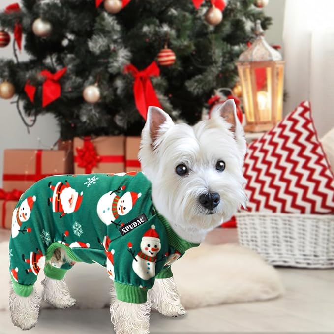 XPUDAC 4 Pieces Dog Christmas Pajamas Santa Pet Clothes Cute Dog Pajamas Red - Image 4
