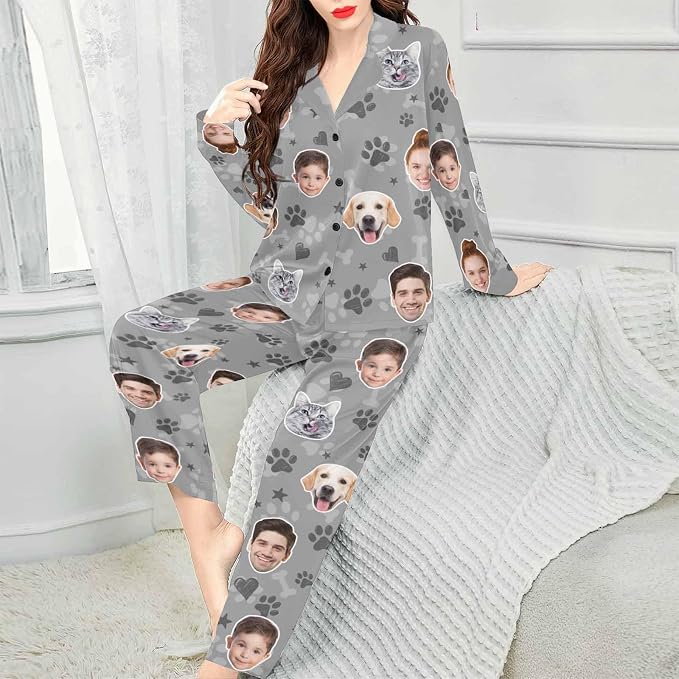 Artsadd Custom Pajamas for Women Men Family, Personalized Face Pjs Pajama Pants - Image 3