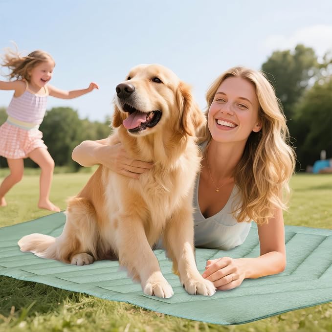 Cooling Mat for Dogs Ice Green, 150x102cm No Gel, Cool Fabric Top & Velvet Back - Image 6