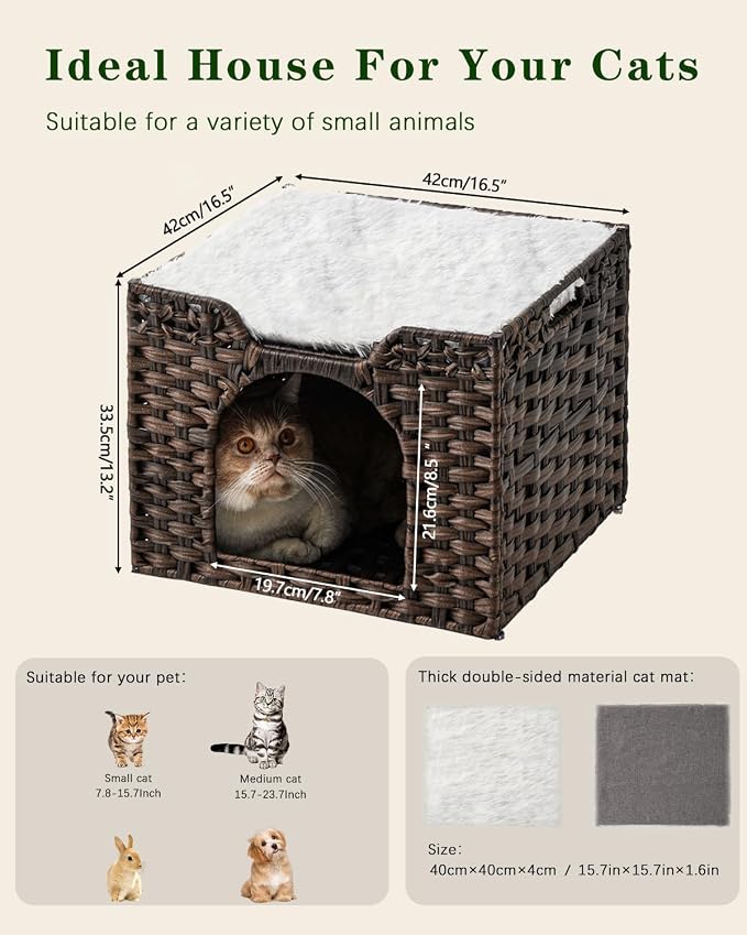 Cat Beds Indoor Kitten House, Handwoven Rattan Cat Cave Pet Cube, Large Cat - Image 6