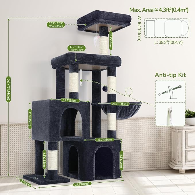 Globlazer Cat Tree Condo Tower for Multiple Indoor Cats, 52in Multi-Level Cat - Image 6