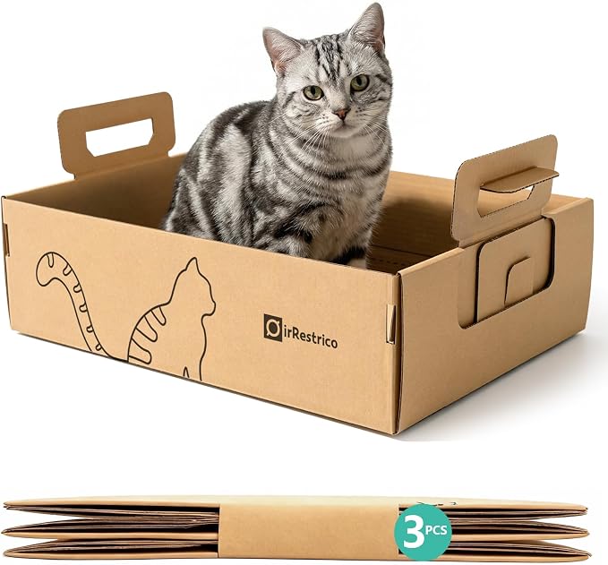3-Pack Large Disposable Cat Litter Box, Recyclable Cardboard, Waterproof & by Unknown