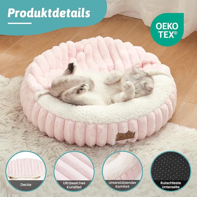 Cat Bed with Hooded Blanket, Round Fluffy Anti-Anxiety Pet Bed - Image 4