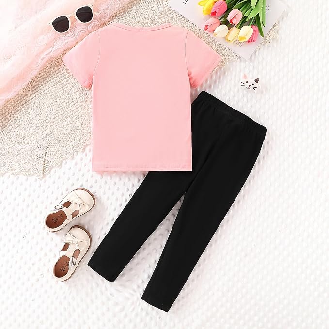 4-8T Toddler Girl Clothes Cat face print Short Sleeve Top+Pants Outfits Girl - Image 7