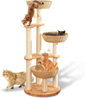 54" Modern Cat Tree Tower for Indoor Cats, Oak Cat Scratching Tree for Multiple by SHODMI