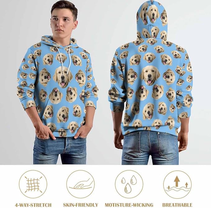 Artsadd Custom Face Unisex athletic Pockets Sweatshirt Loose Hoodie Custom - Image 7