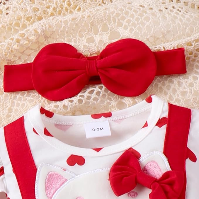 Baby Girl Clothes Newborn Romper Cute Cat Ruffled Long Sleeve Love Fall Winter - Image 5