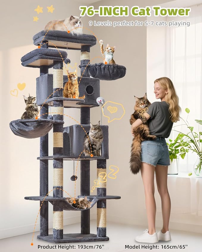 Taoqimiao Cat Tree Tower, 76-Inch Sturdy Cat Tree - Image 3