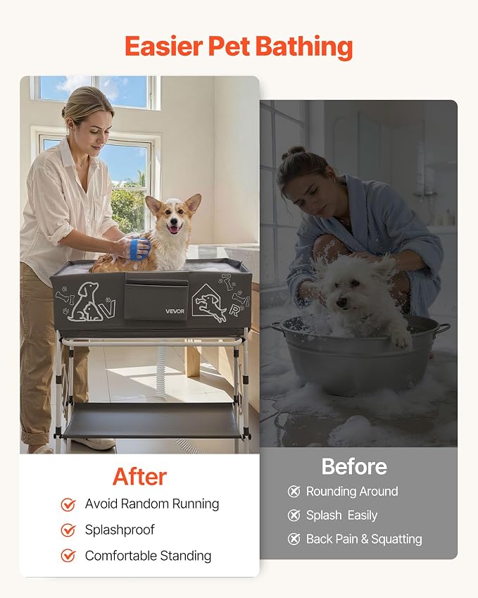 VEVOR Dog Bathtub, Elevated Dog Bath Tub, Collapsible Pet Bathing Grooming Wash Station, Portable Foldable Space-Saving, with Built-in Drain Hose for Small and Medium Pet Cat Indoor & Outdoor, Gray - Image 7