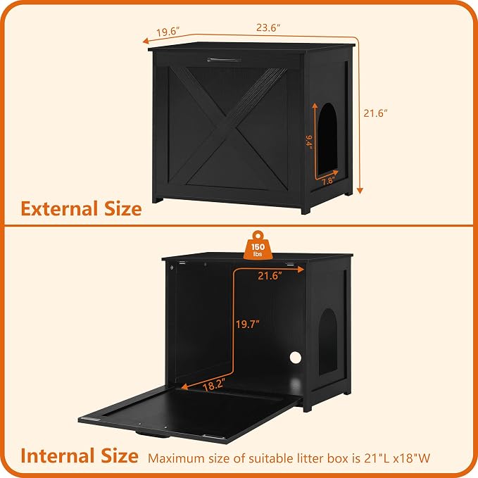 Dwanton Cat Litter Box Furniture Hidden, Cat Litter Box Enclosure, Reversible - Image 4