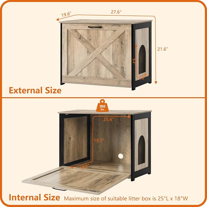 Dwanton Cat Litter Box Furniture Hidden, Cat Litter Box Enclosure, Reversible - Image 4