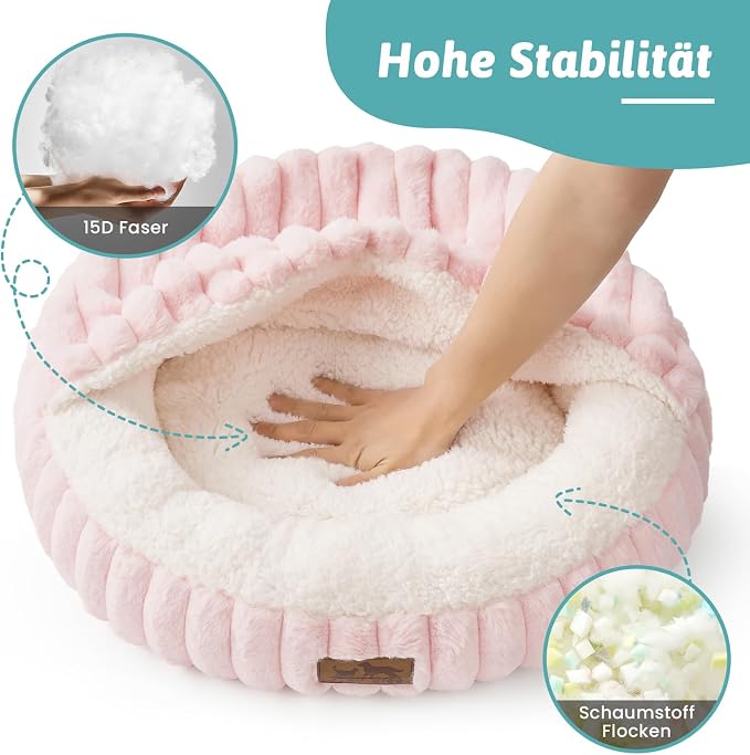 Cat Bed with Hooded Blanket, Round Fluffy Anti-Anxiety Pet Bed - Image 5