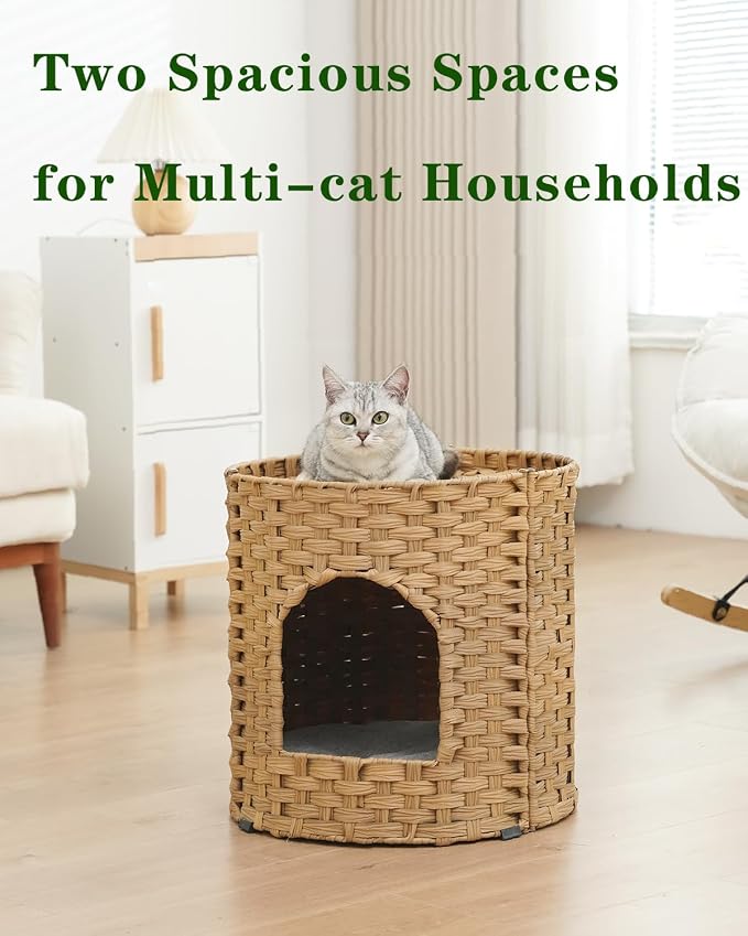 Cat House for Indoor Cat, Large Double Cat Houses Cat Bed Cave, Handwoven - Image 7