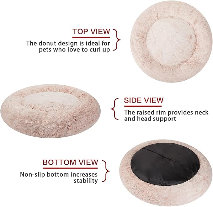 Bedfolks Calming Donut Dog Bed, 45-Inch Round Plush Anti-Anxiety Dog Bed - Image 4