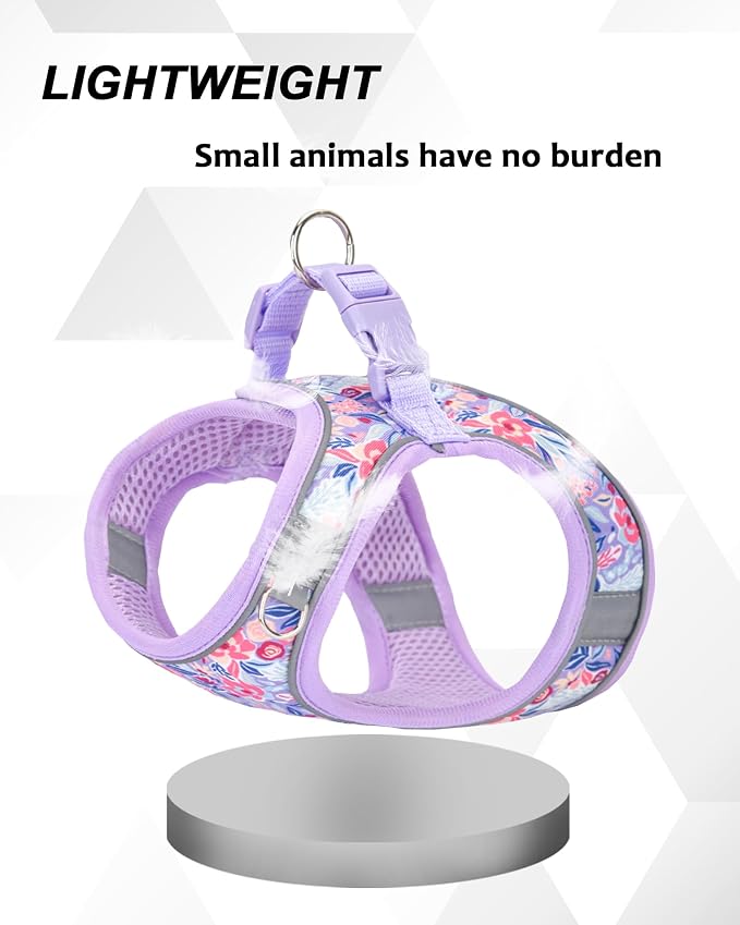 XS Light Purple Flower Pattern Dog Harness and Leash Set, No Escape Puppy - Image 3