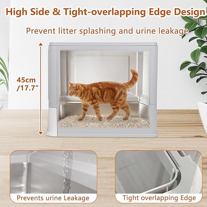 Enclosed Stainless Steel Cat Litter Boxes, Large Foldable Litter Box - Image 3